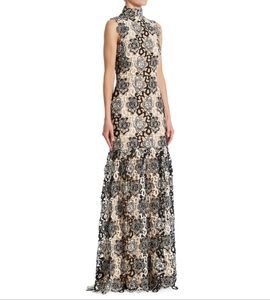 NWT Monique Lhuillier Ml Black White Mockneck Lace Trumpet Gown 
